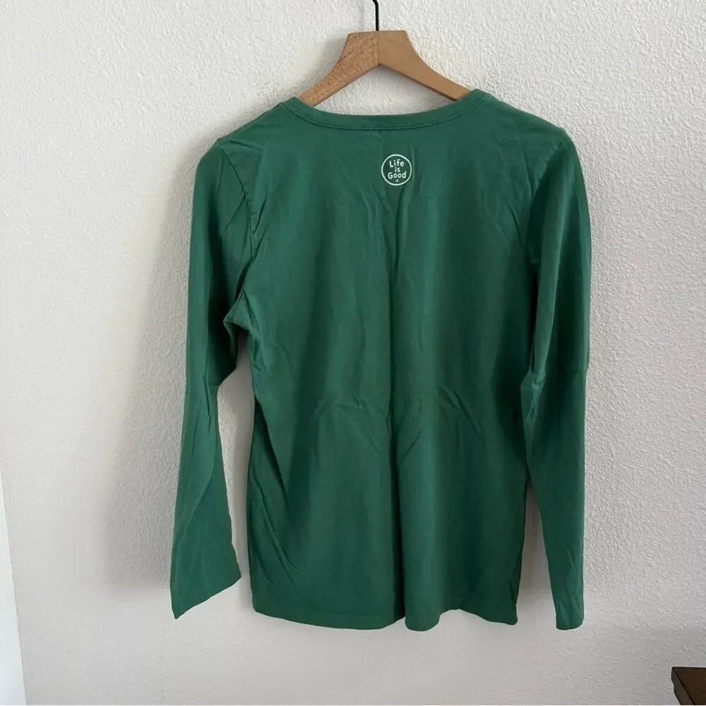 Life Is Good Thankful and Grateful Long Sleeve Green Shirt Top 100% Cotton Small - Picture 5 of 7